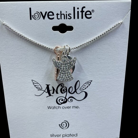 Love This Life Angel Necklace Silver Plated Watch Over Me Gift Inspirational NWT - Picture 2 of 7